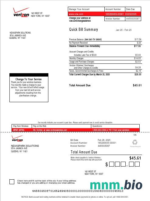 USA Verizon rachunek za usługi komunalne Word i szablon PDF, Wersja 3